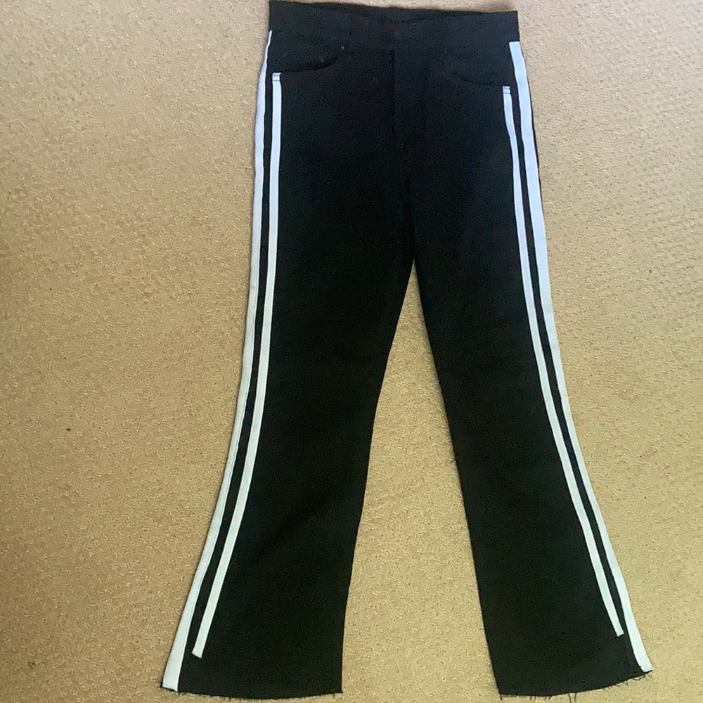 MOTHER insider crop step fray Black Jeans with White Stripes size 28